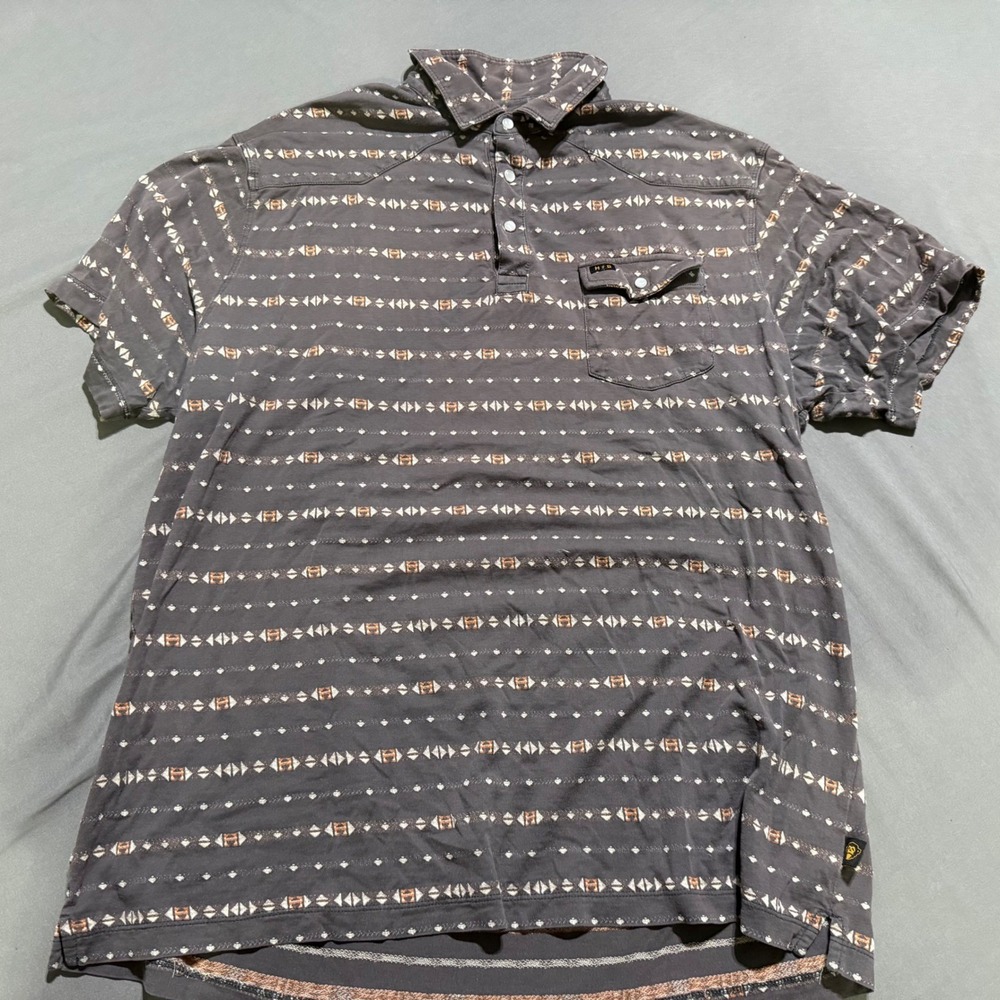 Howler Brothers Polo Shirt Mens XXL Grey Southwestern Geometric Short Sleeve